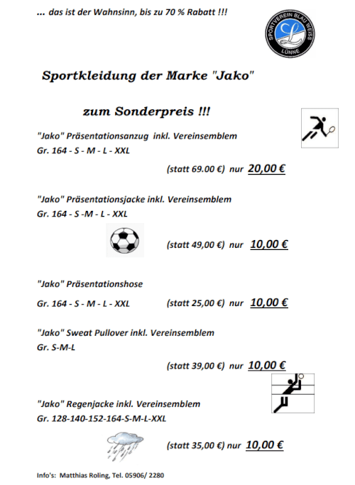 Sportkleidung der Marke "Jako" zum Sonderpreis!!