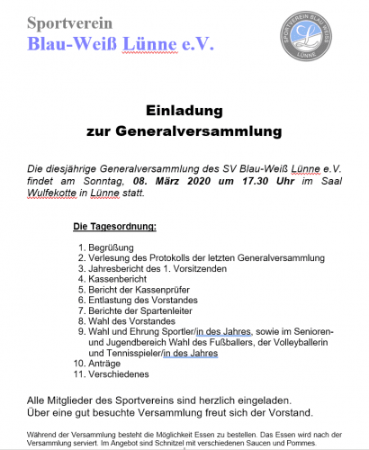 Einladung zur Generalversammlung